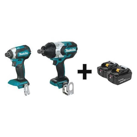 Makita Cordless Combo Kit, 18.0 V, 2 Tools, 2 Batt XDT13Z, XWT07Z + BL1840B-2