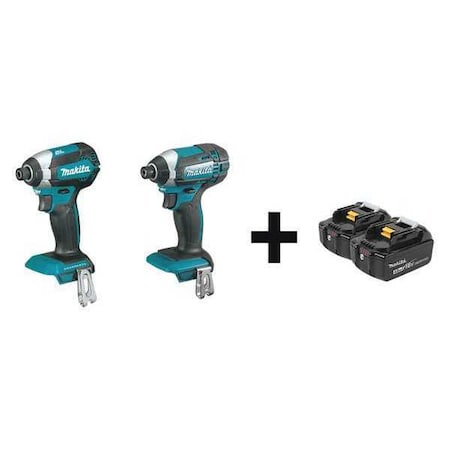 Makita 18V 1/4" Hex (2) Mfr. No. BL1840B-2 Batteries; (2) Impact Drivers XDT13Z, XDT11Z + BL1840B-2