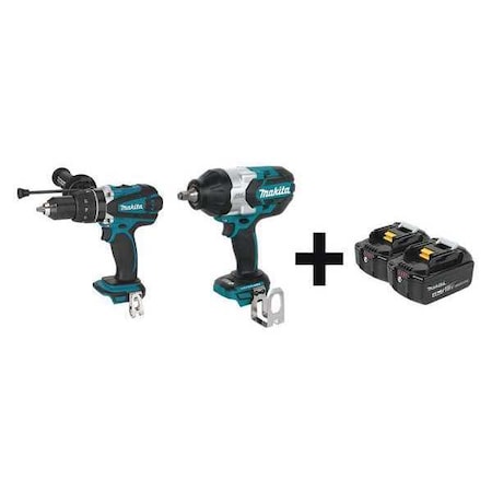 Makita Cordless Combo Kit, 18.0 V, 2 Tools, 2 Batt XPH03Z, XWT08Z + BL1840B-2