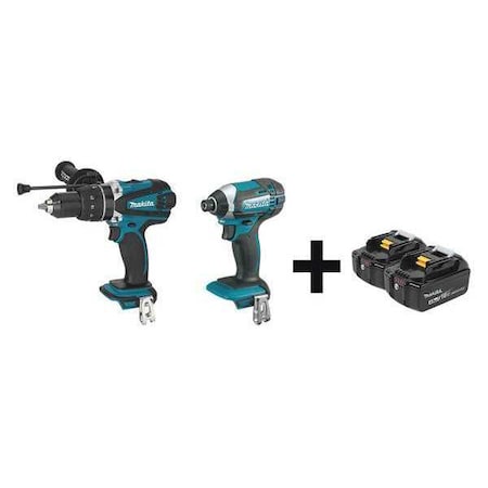 Makita Cordless Combo Kit, 18.0 V, 2 Tools, 2 Batt XPH03Z, XDT11Z + BL1840B-2