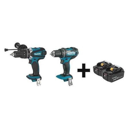 Makita Cordless Combo Kit, 18.0 V, 2 Tools, 2 Batt XPH03Z, XFD10Z + BL1840B-2