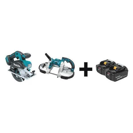 Makita Cordless Combo Kit, 18.0 V, 2 Tools, 2 Batt XSC02Z, XBP02Z + BL1840B-2