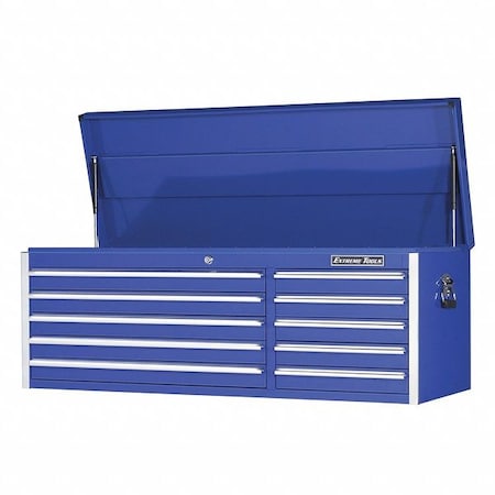 Extreme Tools EX Top Tool Chest, 56", 10 Drawer, Blue, 10 Drawer, Blue, Aluminum, Steel, 55-1/2" W x 19-3/4" D x EX5610CHBL