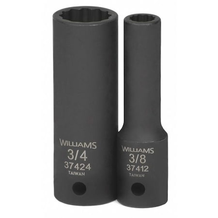 Williams 1/2" Drive Impact Socket Black Industrial, Deep 1/2" D, 7/16 12Pt 37414