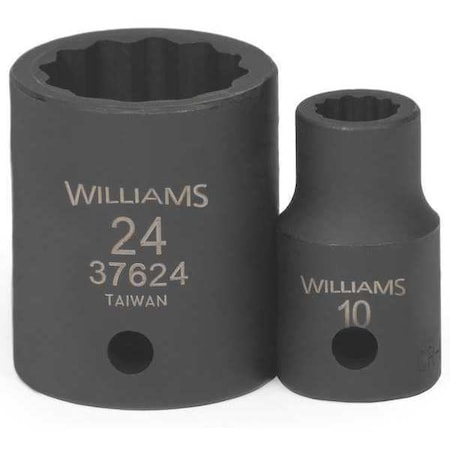 Williams 1/2" Drive Impact Socket Black Industrial, 1/2" D, 22mm 12 Pt 37622