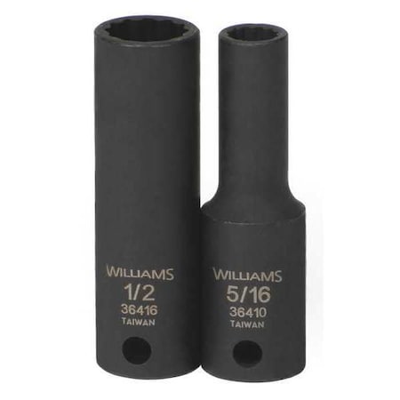 Williams 3/8" Drive Impact Socket Black Industrial, Deep 3/8" D 3/8", 12Pt 36412