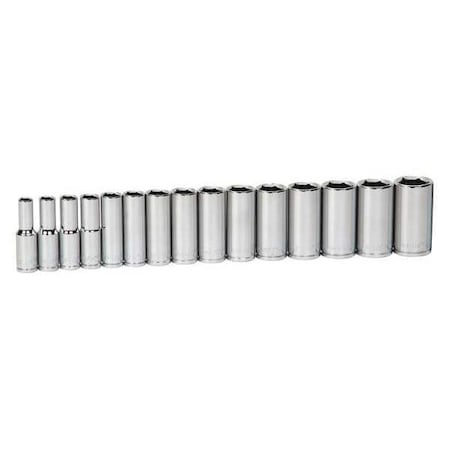 Williams Deep Socket Set, 1/2" D, 6Pt 15pcs. Metric, JHW32947 32947