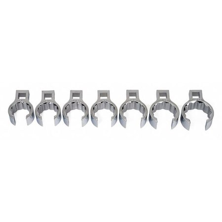 Williams 1/2" Drive Crowfoot Flare Nut Wrench Set, 1/2"D, 7pcs, SAE, 7 pcs, Open End, High Polished Chrome WSSCF-7