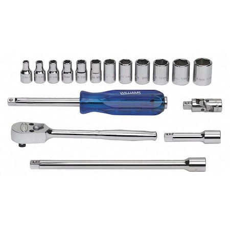 Williams Socket Set, 1/4" D, 6Pt, 17pcs., w/Box, JHWMSM17HFTB MSM-17HFTB