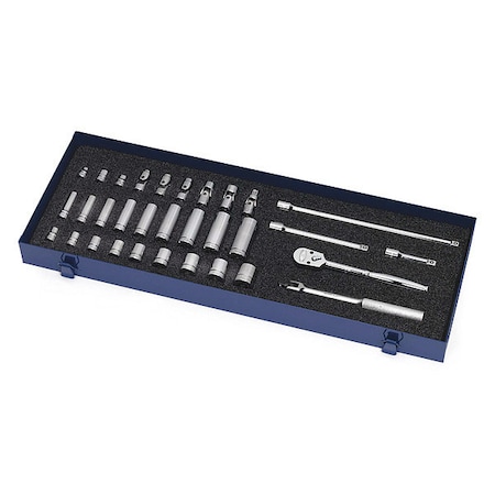 Williams Socket/Tool Set, 3/8" D, 12Pt, 32pcs, w/TLBx, JHWWSB-32FTB WSB-32FTB