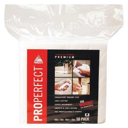 Trimaco Knit Cotton Square Rags, White, 50PK 82555