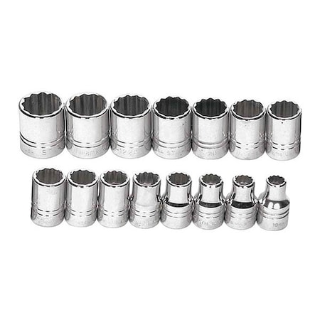 Williams Shallow Socket Set, 12pt., 1/2" Dr., 15 pcs, JHWMSS-15RC MSS-15RC