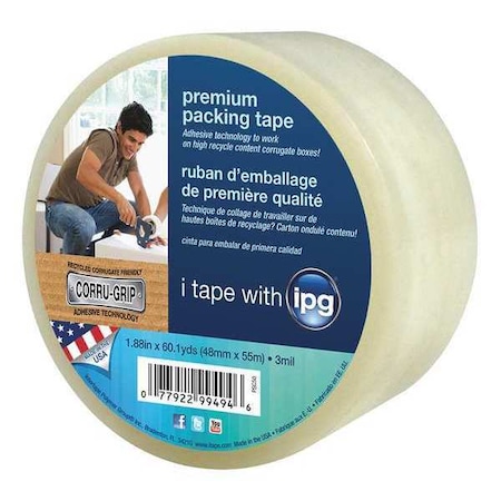 Intertape Prem Packaging Tape, 3mil 48mmx55m, PK16, 1.89" W x 55" L, 3" Thick, Clear 1100