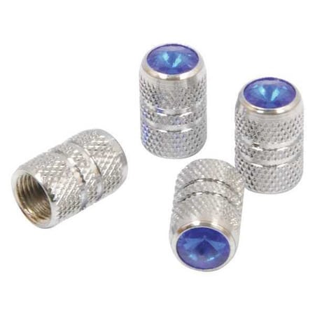 Roadpro Valve Caps, w/Blue Colored Tip, Chrome RPCRVC4B