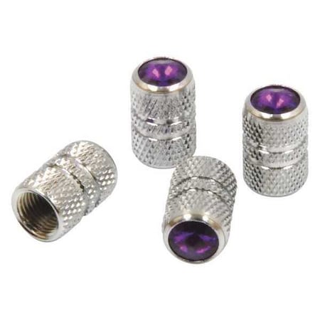 Roadpro Valve Caps, w/Purple Colored Tip, Chrome RPCRVC4P