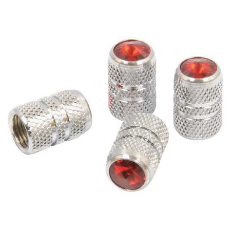 Roadpro Valve Caps, w/Red Colored Tip, Chrome RPCRVC4R