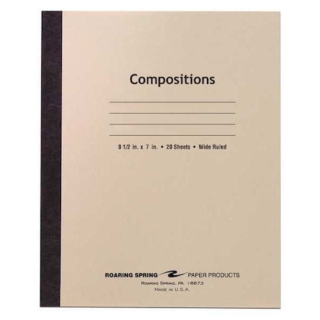 Roaring Spring Case of Composition Notebooks, W Ruled, 20 sht, 15 lb White Paper, 8.5"x7", Flexible Manila Covers, PK144 77340cs