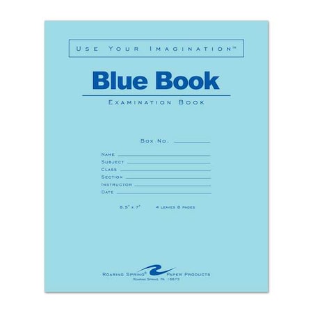 Roaring Spring Case of Exam Blue Books, 8.5" x 7", 4 Sheets/8 Pages, Wide Ruled with Margin, PK1000 77510cs