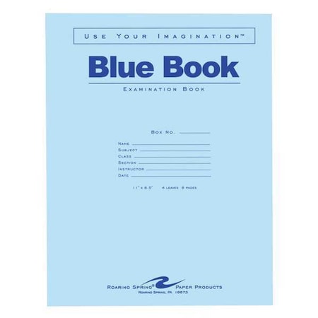 Roaring Spring Case of Exam Blue Books, 11" x 8.5", 4 Sheets/8 Pages, Wide Ruled with Margin, PK600 77515cs