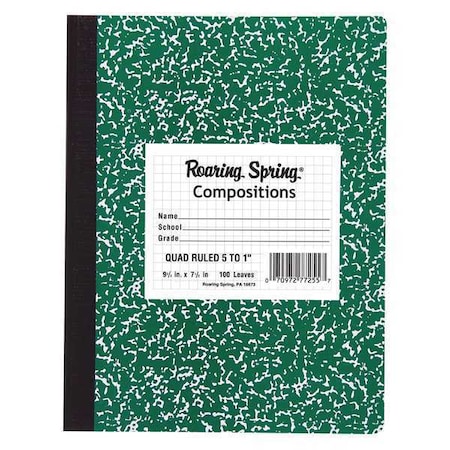 WINNABLE Case of Green Marble Comp Notebooks, 5x5 Graph Ruled, 100 sht, 15# Paper, 9.75"x7.75", Hard Cover 77255cs