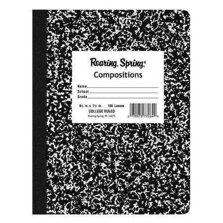 Roaring Spring Case of Black Marble Comp Notebooks, College Ruled, 100 sht, 15 lb Paper, 9.75"x7.75", Hard Cover, PK24 77264cs