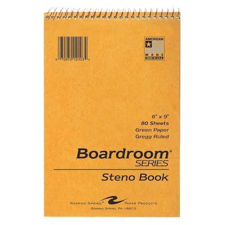 Roaring Spring Case of Spiral Steno Pad, 6"x9", Gregg Ruled, 80 sht, Green Paper, Snag Proof Wire, Stiff Covers, PK72 12103cs
