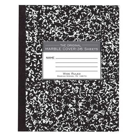 Roaring Spring Case of Black Marble Composition Notebooks, Wide Ruled, 36 sht, 8.5"x7", Flexible Covers, PK144 77332CS