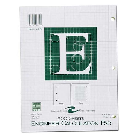 Roaring Spring Case of Engineering Pad, 8.5"x11", 200 sht, GN Paper, 5x5 Printed Grid, 3-Hole Punch, Heavy Backing, PK12 95389cs