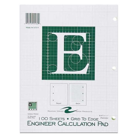 Roaring Spring Case of Engineering Pad, 8.5"x11", 100 sht Green Paper, 5x5 Graph, 3-Hole Punched, Heavy Backing, PK24 95582cs