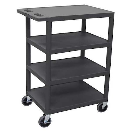 Luxor Utility Cart, Four Flat Shelf, Injection Molded Thermoplastic Resin, 300 lb Load Capacity, 4 Shelves BC45-B