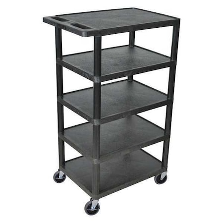 Zoro Select Utility Cart with Lipped Plastic Shelves, Polyethylene, 300 lb Load Capacity, 5 Shelves, 24 in L BC50-B
