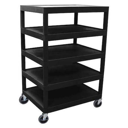 Luxor Utility Cart, Five Flat Shelf, Injection Molded Thermoplastic Resin, 300 lb Load Capacity, 5 Shelves BC55-B