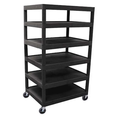 Luxor Utility Cart, Six Flat Shelf, Injection Molded Thermoplastic Resin, 300 lb Load Capacity, 6 Shelves BC60-B