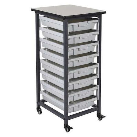 Luxor Mobile Bin Storage Unit - Single Row with Small Gray Bins MBS-SR-8S