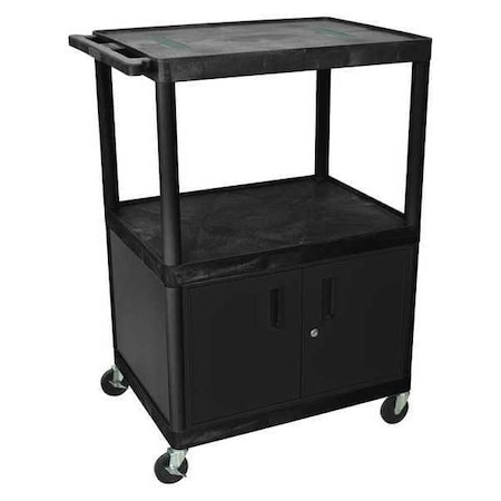 Luxor AV Cart - 48"H AV Cart - Three Shelves and Cabinet - Black LE48C-B