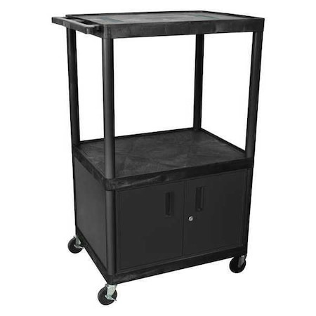 Luxor AV Cart - 54"H AV Cart - Three Shelves and Cabinet - Black LE54C-B