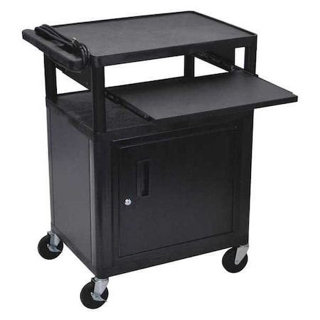 Luxor 34"H AV Cart - 3 Shelves, Cabinet, Front Pullout Keyboard Shelf - Black LP34CLE-B