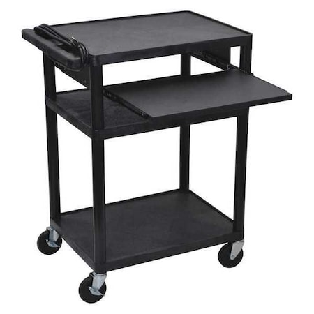 Luxor Cart, (3) Shelf with Pull Out Shelf, Molded Plastic (Shelf), 400 lb. Load Capacity, 3 Shelves, 24" L LP34LE-B