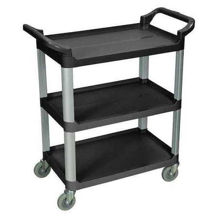 Luxor Serving Cart, (3) Shelves, Polypropylene (Shelf)/Aluminum (Upright), 200 lb Load Capacity, 3 Shelves SC12-B