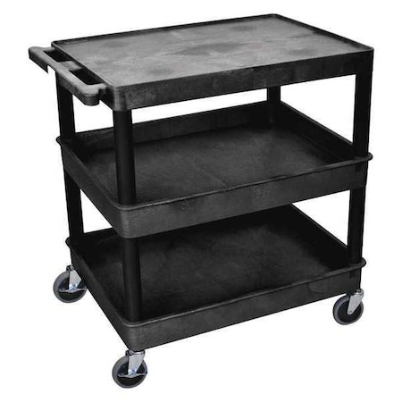 Zoro Select Utility Cart with Lipped Plastic Shelves, 400 lb Load Capacity, 3 Shelves, 24 in L, 32 in W TC211-B