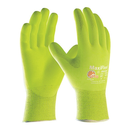 Pip Hi-Vis Coated Gloves, Foam Nitrile, Foam, Palm, 3 Abrasion Level, Lime, XL (10) 12 PK 34-874FY/XL