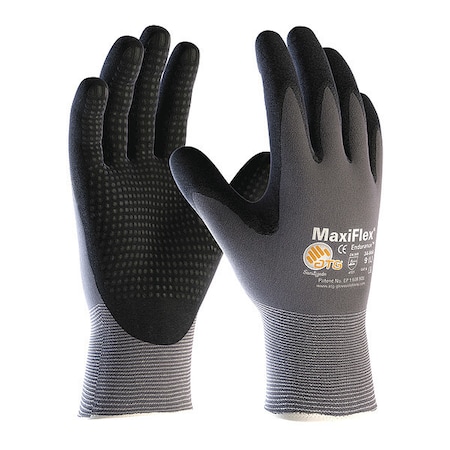 Pip Coated Gloves, Foam Nitrile, Dotted, Palm, 3 Abrasion Level, Gray/Black, M (8) 12 PK 34-844/M