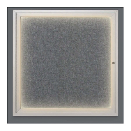 United Visual Products Crkboard, Lght, Fbrc, 1 Dr, Satin/Gry, 36x36" UV302ILED-SATIN-MEDGRY
