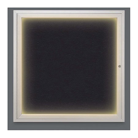 United Visual Products Corkboard, Lighted, Rubber, 1 Door, 36 x 36" UV302ILED-SATIN-RUBBER