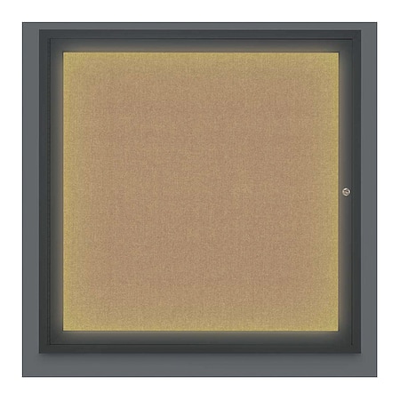 United Visual Products Corkboard, Lght, Fbrc, Blk/Buff, 1 Dr, 36x36" UV302ILED-BLACK-BUFF