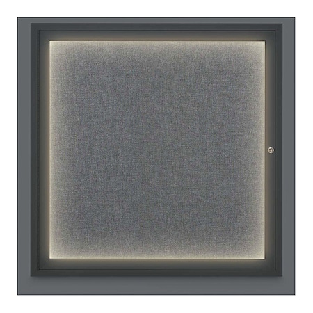 United Visual Products Corkboard, Lighted, Fbric, Blck, 1 Dr, 36x36" UV302ILED-BLACK-MEDGRY