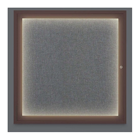 United Visual Products Corkboard, Lightd, Fbrc, Bronze, 1 Dr, 36x36" UV302ILED-BRONZE-MEDGRY