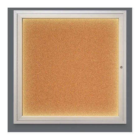 United Visual Products Corkboard, Lighted, Cork, 1 Door, 36 x 36" UV302ILED-SATIN-CORK