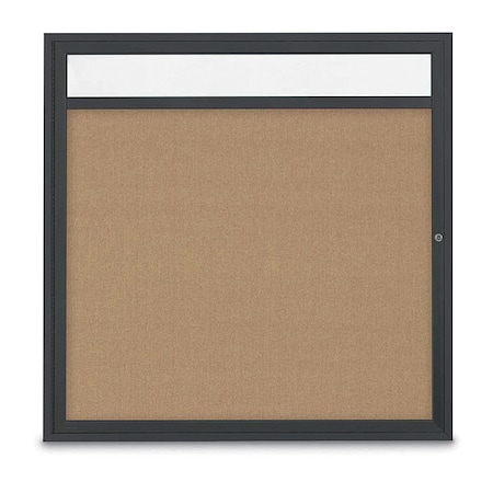 United Visual Products Corkboard, Hdr, Fbrc, Blk/Buff, 1 Dr, 48x48" UV303H5-BLACK-BUFF