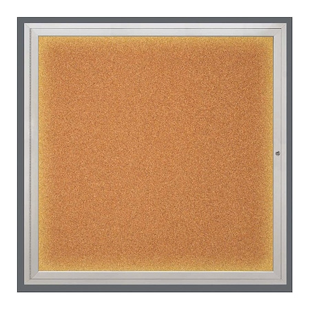 United Visual Products Corkboard, Lighted, Cork, 1 Door, 48 x 48" UV303ILED5-SATIN-CORK